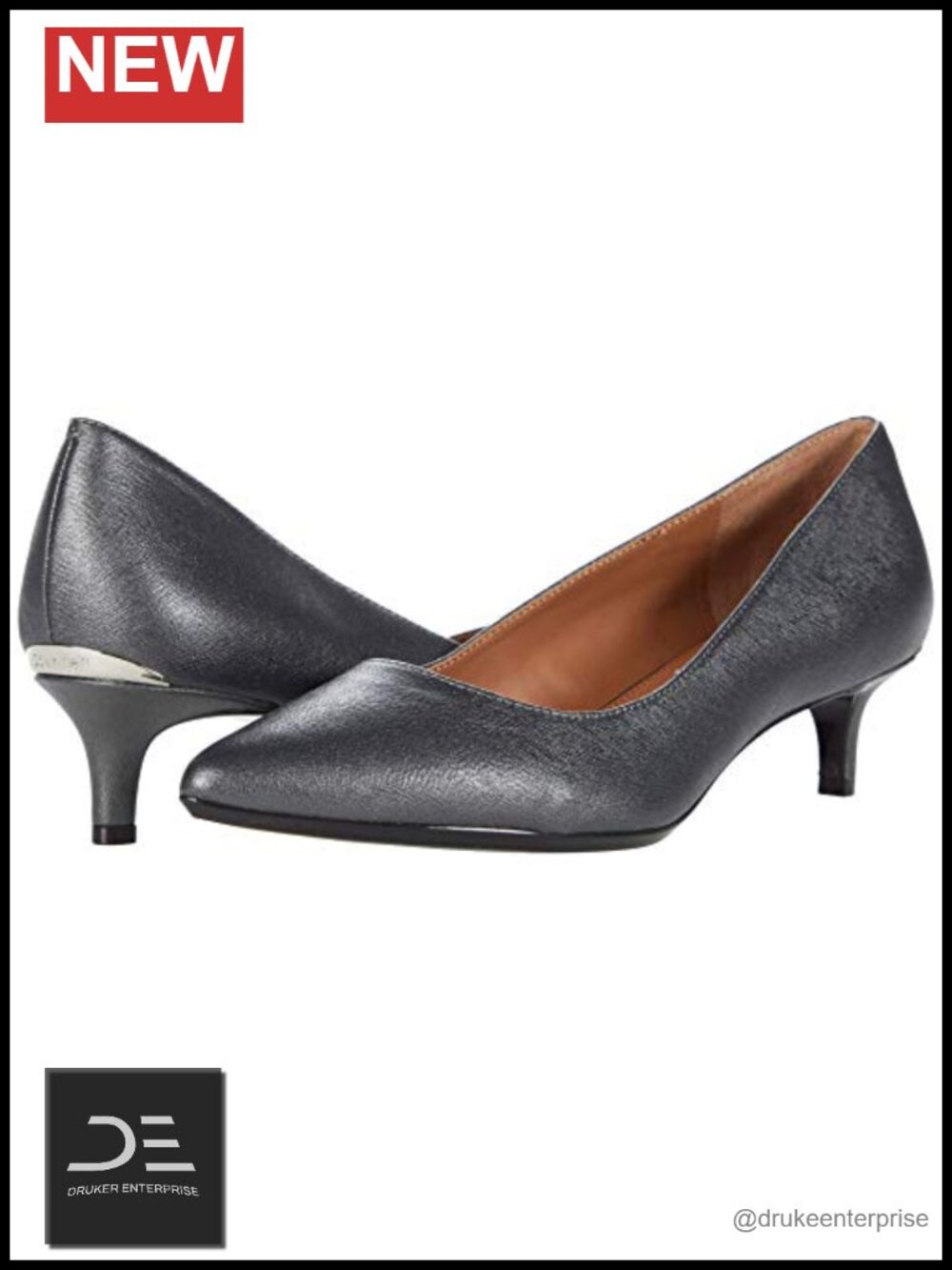 Calvin Klein Women's Gabrianna Pointed Toe Kitten Heel Pump - Leather